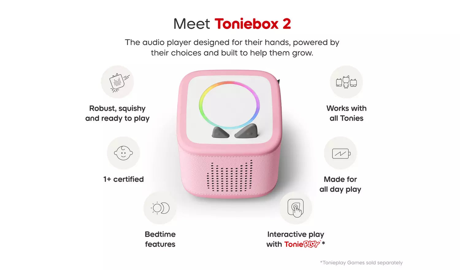 Tonies | Toniebox 2 Cloud - Pink Starter Set with Creative Tonie Rubie UK