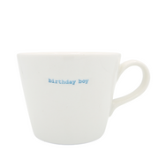 Keith Brymer Jones Word Range Medium Ceramic White Mug - birthday boy (blue) - 350ml