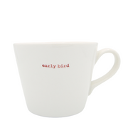 Keith Brymer Jones Word Range Medium Ceramic White Mug - early bird (red) - 350ml