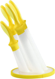 Guzzini Handy's Knife Set with Base, Stainless Steel, Yellow, Designed by Ross Lovegrove